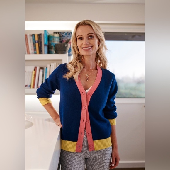 Jumper 1234 Sweaters - New! Jumper 1234 Contrast Cashmere Cardigan Color block Blue, Yellow Pink 🌼Large